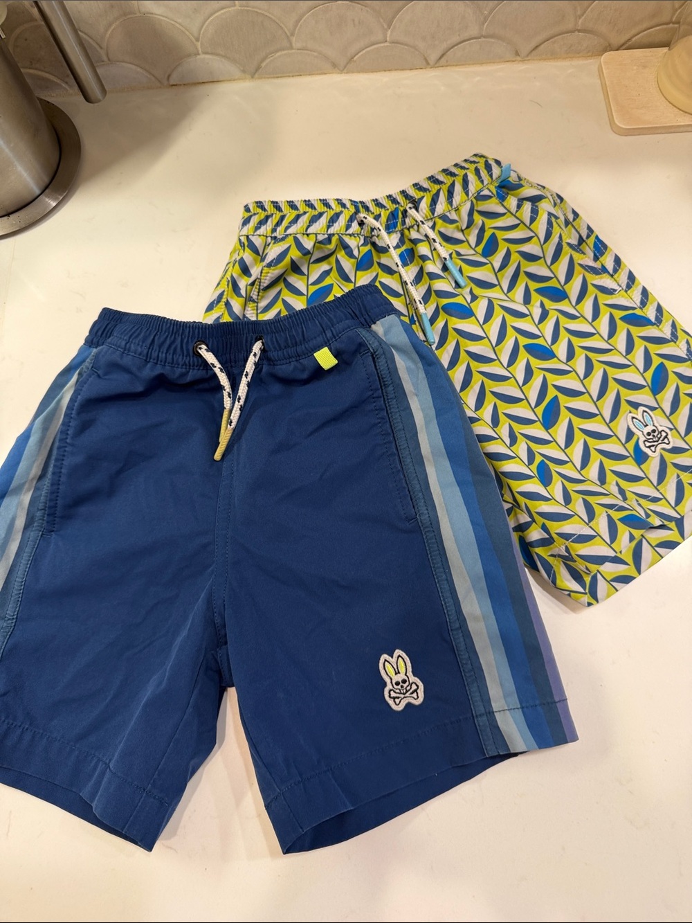 Psycho Bunny Boys' Navy & Lime Pattern Swim Shorts - 2-Pack